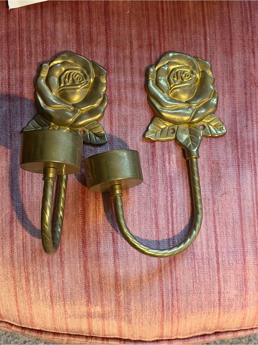 Vintage Brass Rose Wall Candle Holders